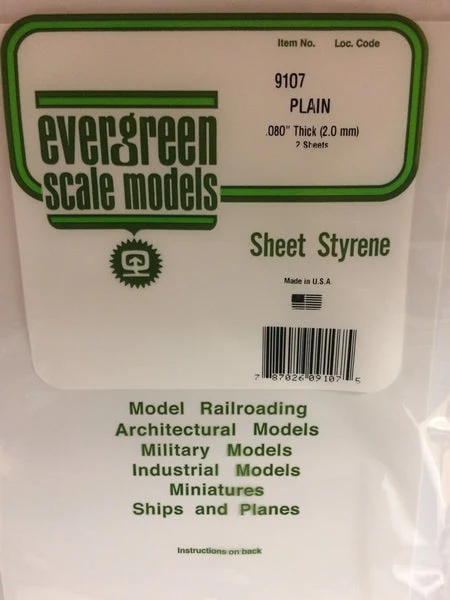 .080" (2.0mm) Plain Opaque White Polystyrene Sheets 8"x21" - 9107
