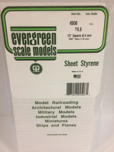 1/3" x 1/3" Opaque White Polystyrene Square Tile Sheet - 4506