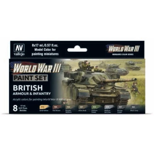 17ml Bottle WWIII Wargames British Armour/Infantry Model Color Paint Set (8 Colors)