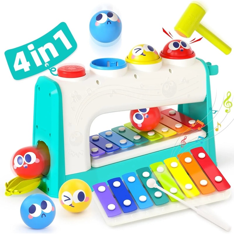 "HOLA Xylophone & Pounding Toy Set: Interactive Musical Fun with Balls & Hammer Perfect 1st Birthday Gift for Boys & Girls Aged 12 Months+"